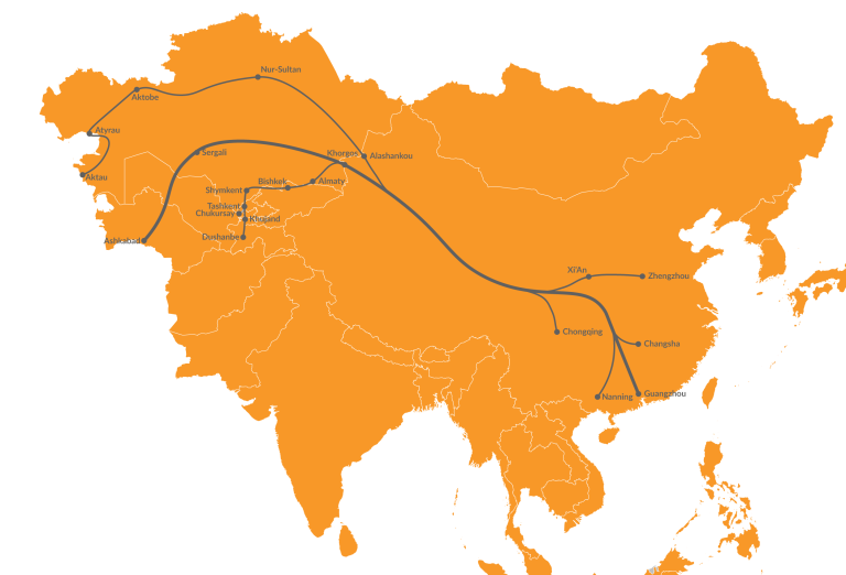 China to central asia railway route map